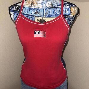 Vintage Disney Mickey Mouse red and blue striped tank top with American flag